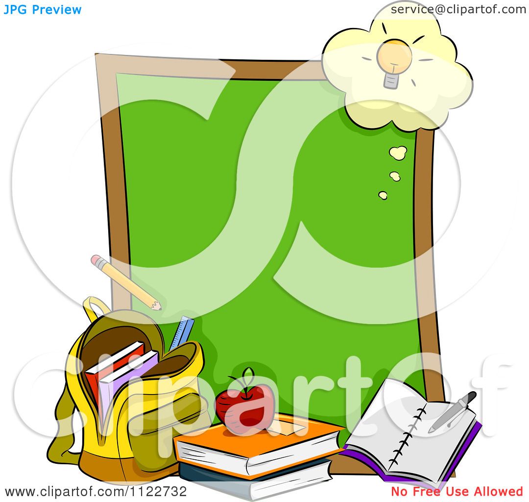 1080x1024 Cartoon Of A Chalkboard With A Light Bulb And School Materials