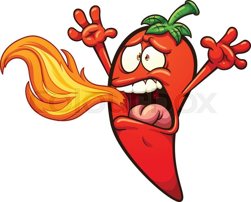800x646 Spicy Chili Pepper Breathing Fire. Vector Clip Art Illustration