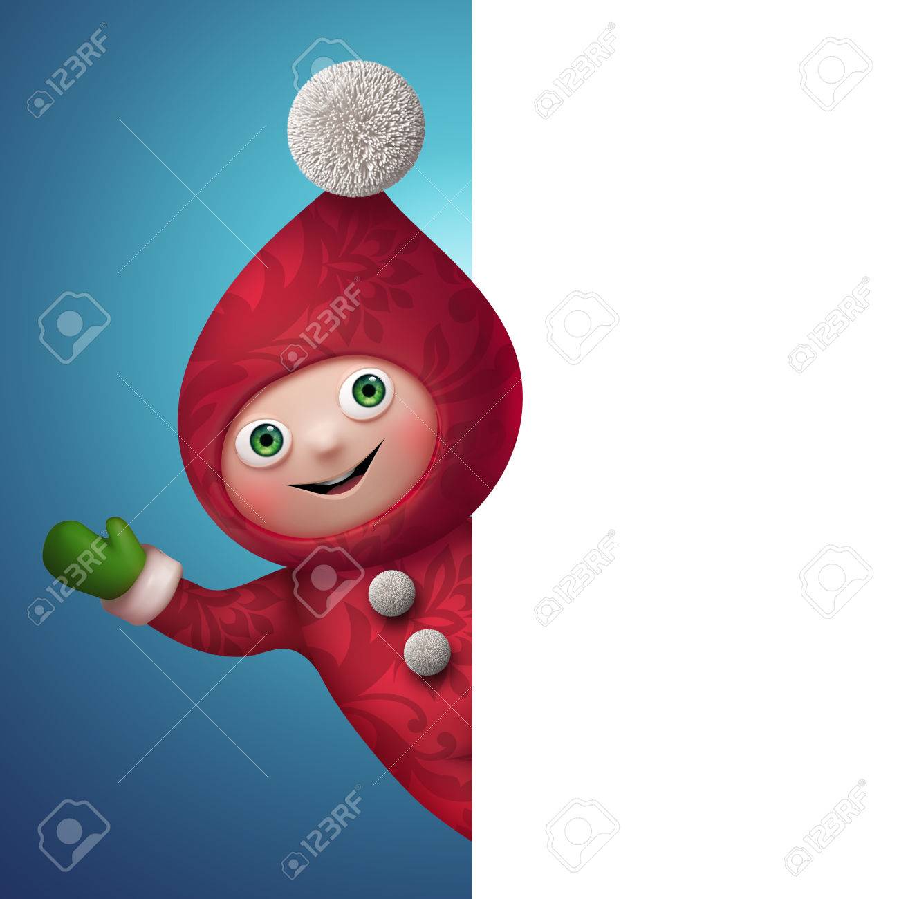 1300x1300 Christmas Elf Cartoon Character Banner Template, Clip Art Stock