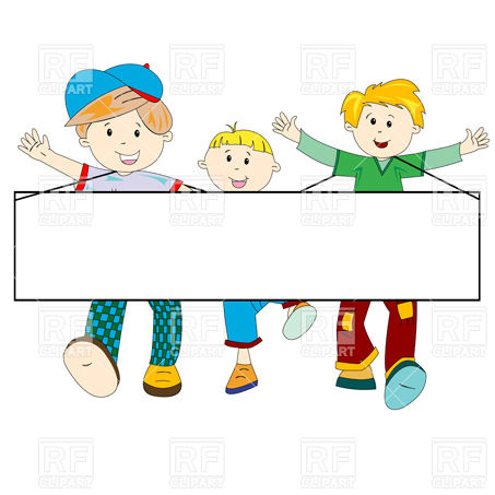453x453 Happy Cartoon Kids With Blank Banner Royalty Free Vector Clip Art