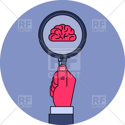 400x400 Brain Study. Male Hand Holding Magnifying Glass With Brain Symbol