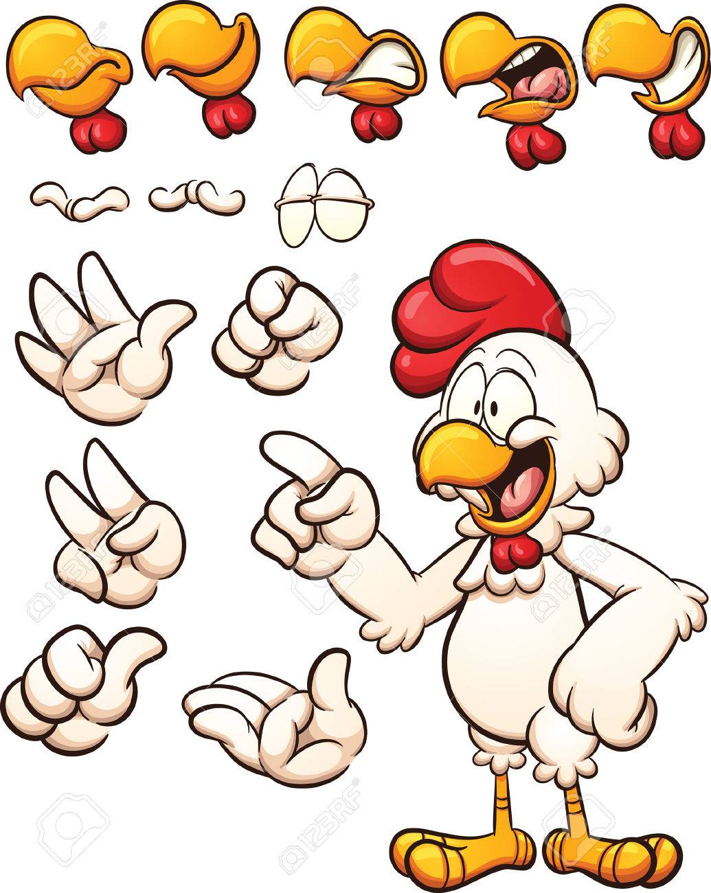 1035x1300 Cartoon Chicken With Different Hands And Beaks. Vector Clip Art