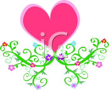 350x288 Pink Heart With Vines And Flowers