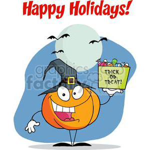 300x300 Royalty Free Happy Holidays Greeting With Pumpkin Holds Bucket