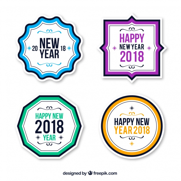 626x626 Vintage New Year 2018 Badge Collection In Blue And Red Vector