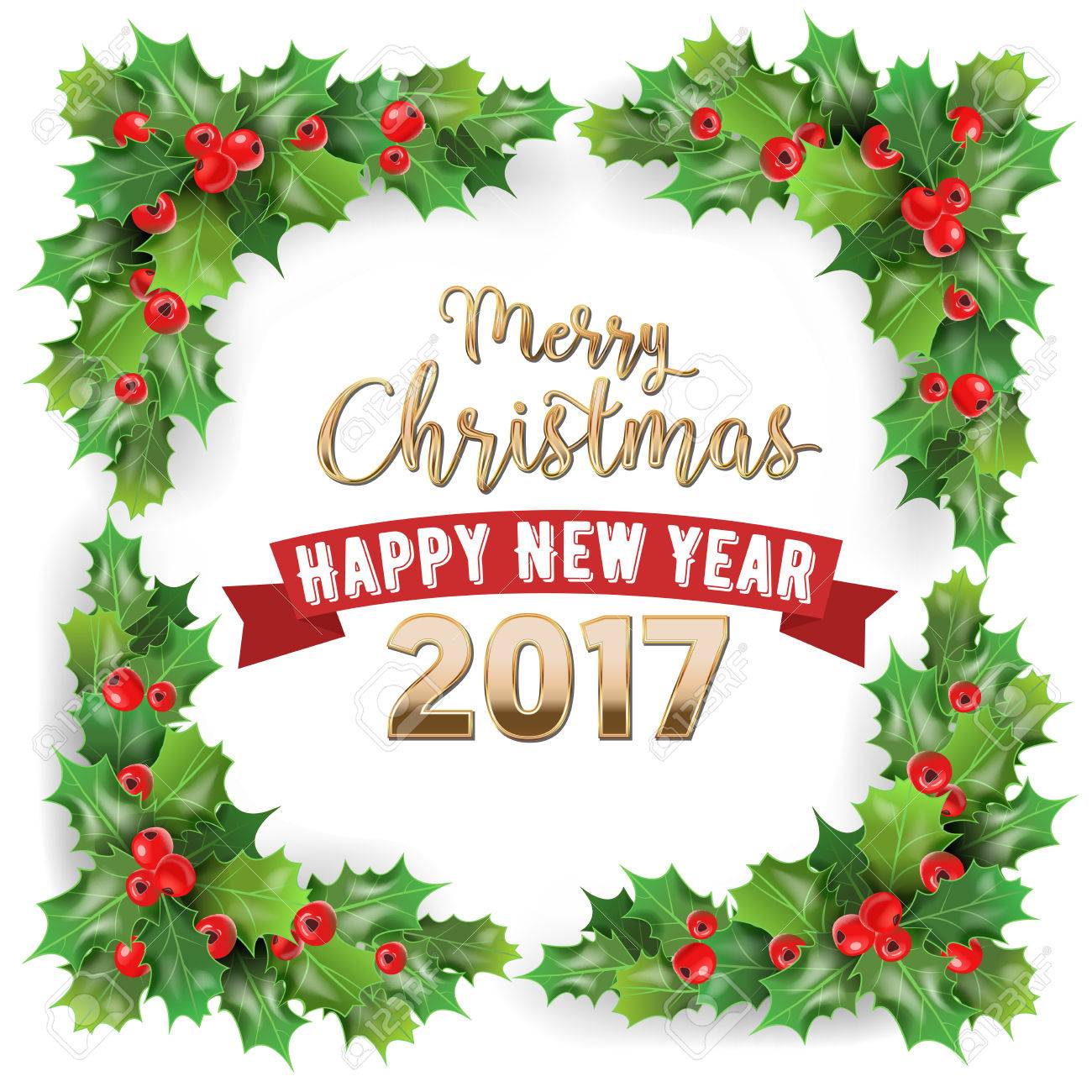 1300x1300 Merry Christmas 2017 And Happy New Year Holly Berries Winter