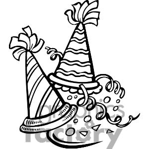 300x300 New Year Party Hat Black And White Clipart