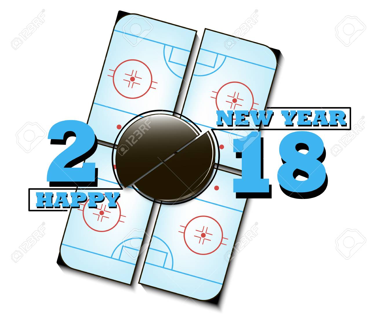 1300x1086 Happy New Year 2018 And Hockey Puck Against The Background