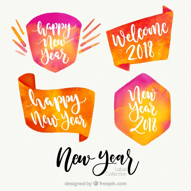 626x626 Watercolor New Year 2018 Badge Collection In Orange Vector Free