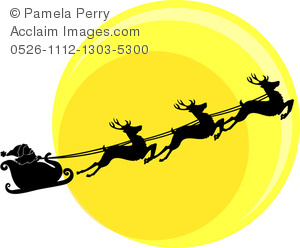 300x248 Art Illustration Of Santa Flying Across The Moon With His Reindeer