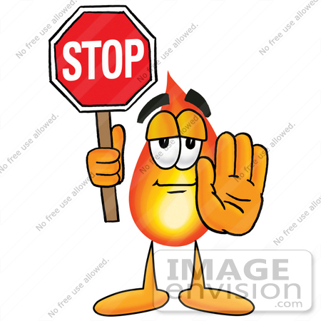 450x450 Clip Art Graphic Of A Fire Cartoon Character Holding A Stop Sign