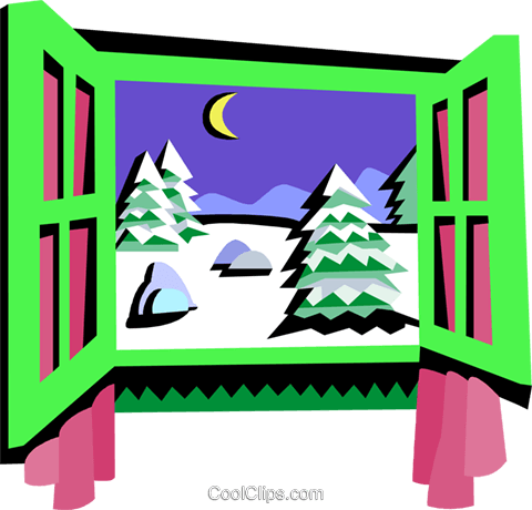 480x460 Window Frame, Winter Scene Royalty Free Vector Clip Art