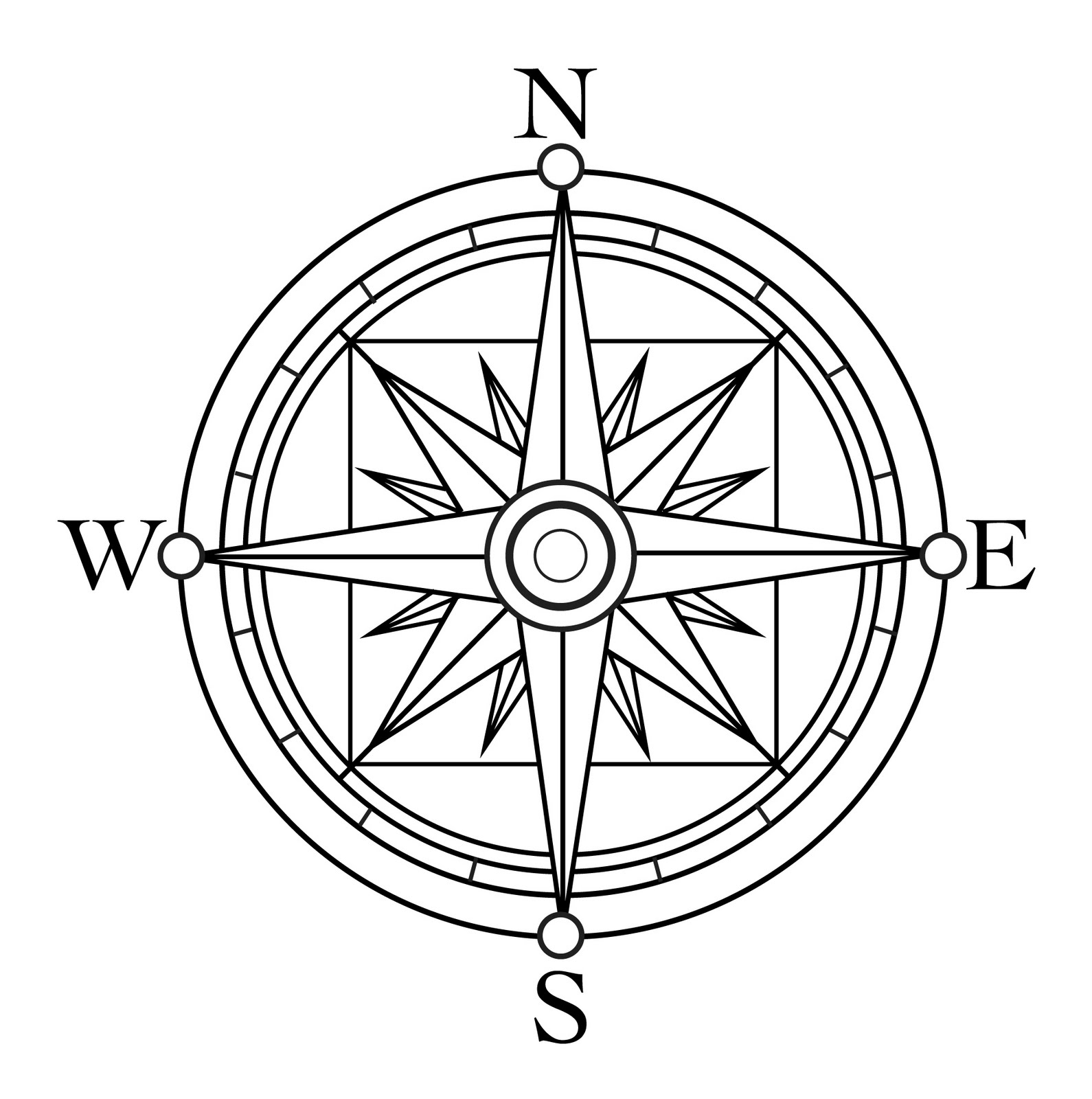 1590x1600 Free Clipart Compass Rose Line Drawing