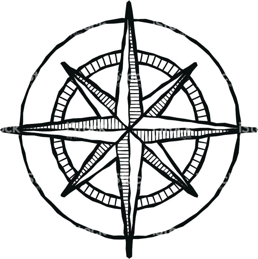 878x882 Of A Black And White Compass Rose Royalty Free Vector Illustration