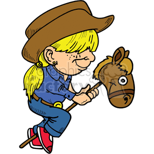 300x300 Royalty Free A Little Cowgirl Riding A Pogo Horse 373495 Vector