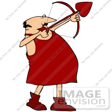 450x450 Clip Art Graphic Of A Caucasian Cupid Man In Red, Aiming A Love