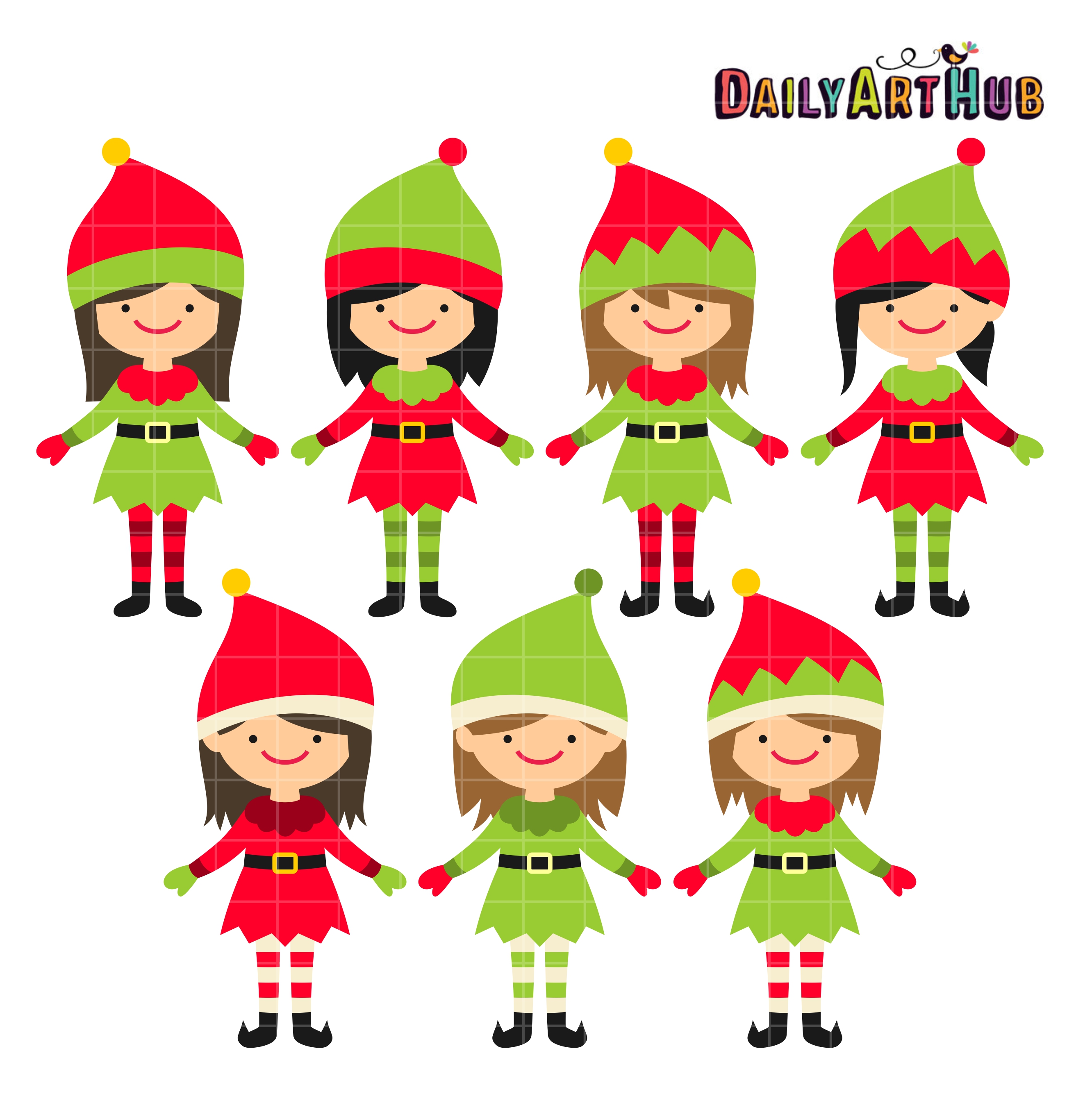 2664x2670 Christmas Cute Elves Clip Art Set Daily Art Hub