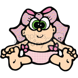300x300 Royalty Free Cute Little Baby Girl In A Pink Diaper With Big Green