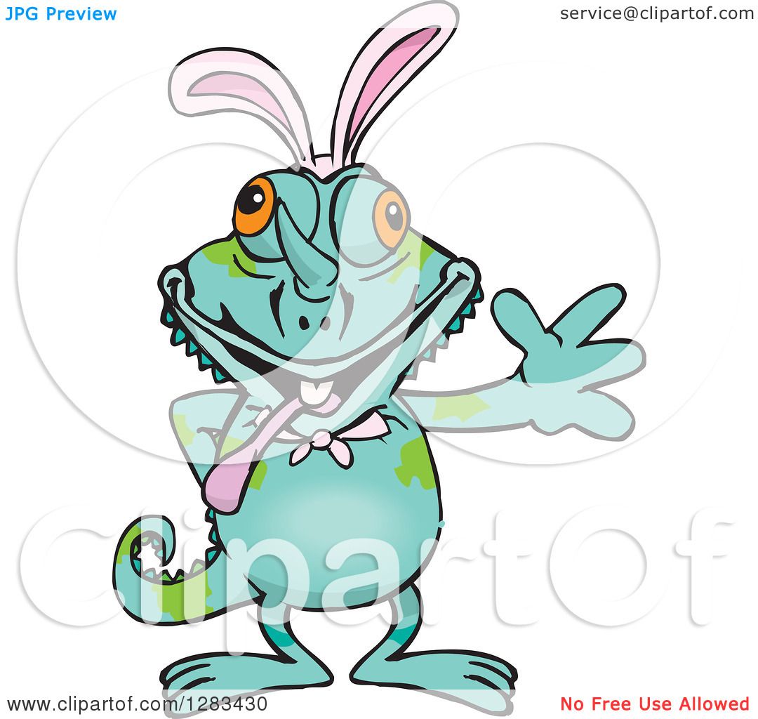 1080x1024 Clipart Of A Friendly Waving Chameleon Lizard Wearing Easter Bunny
