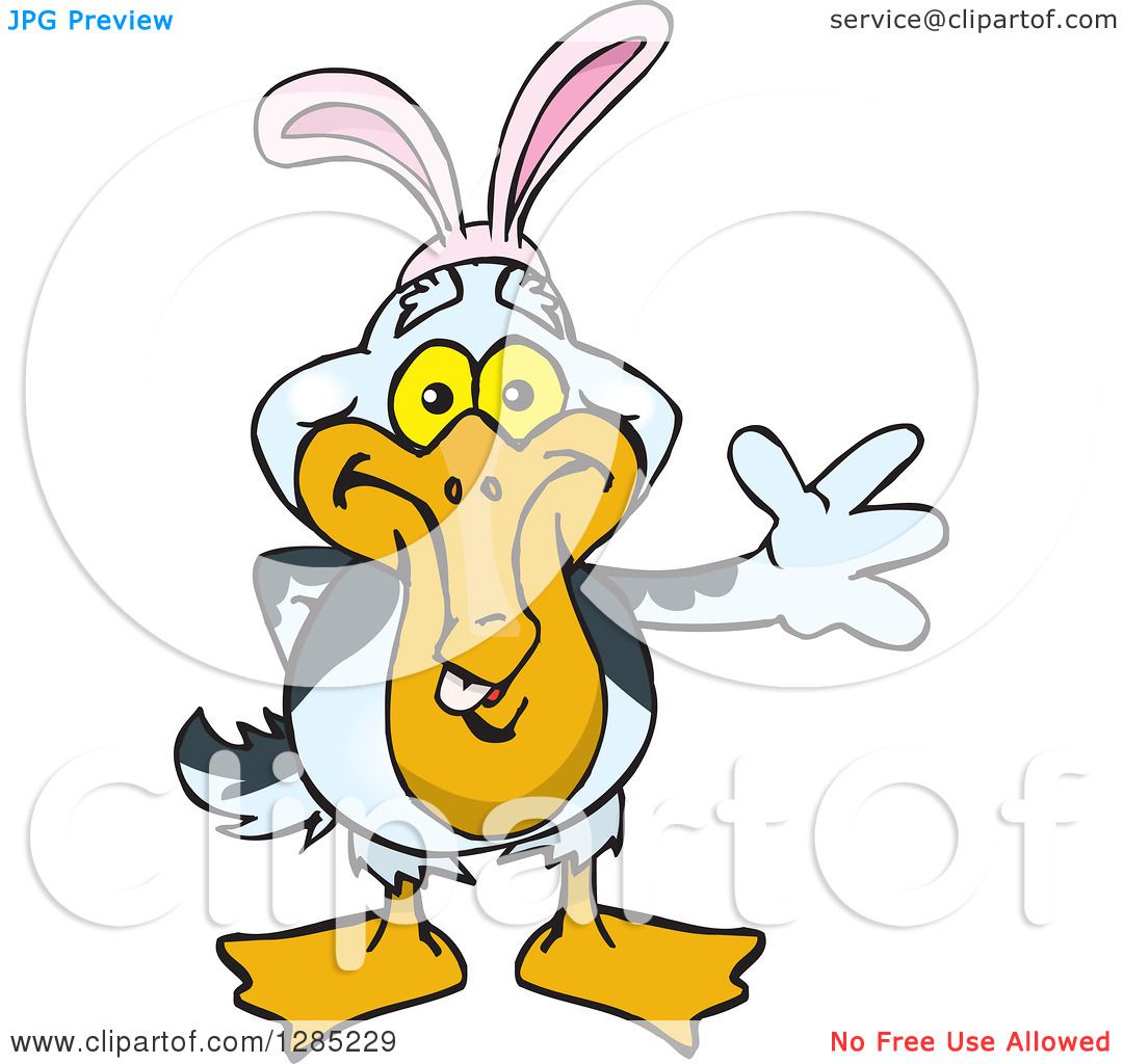 1080x1024 Clipart Of A Friendly Waving Pelican Wearing Easter Bunny Ears