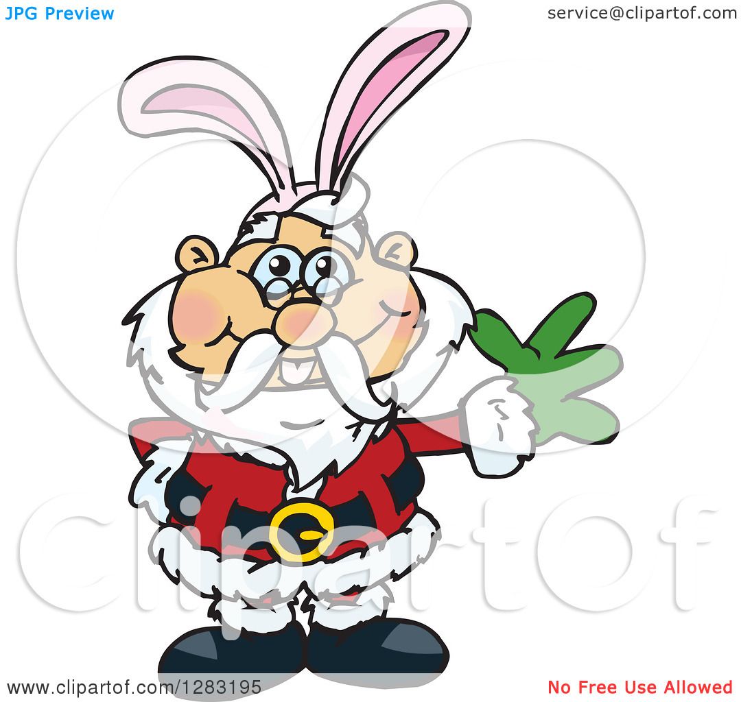 1080x1024 Clipart Of A Friendly Waving Santa Wearing Easter Bunny Ears