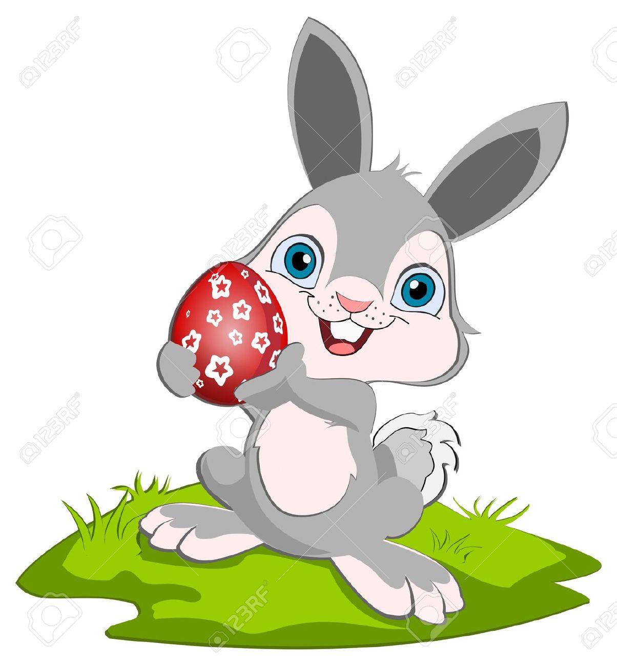 1204x1300 Easter Bunny Holding O Rad Easter Egg And Smiling. Royalty Free