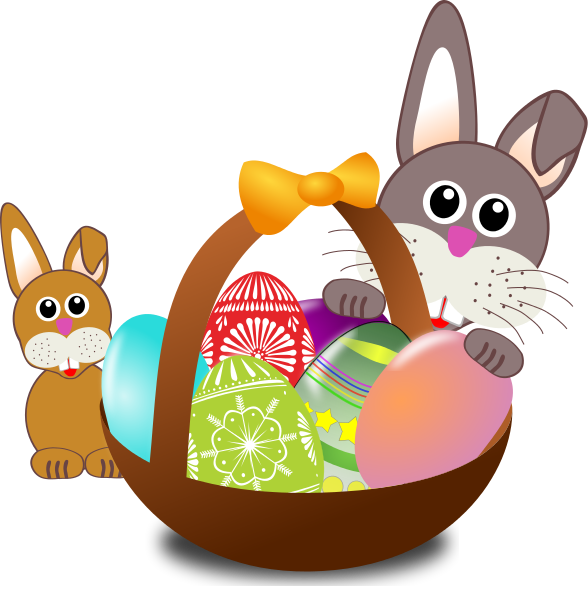 588x600 Free Easter Basket With Easter Bunnies Clip Art