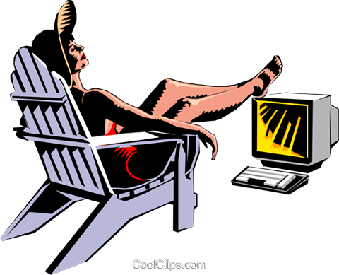 480x389 Sunbather With Feet On Computer Royalty Free Vector Clip Art