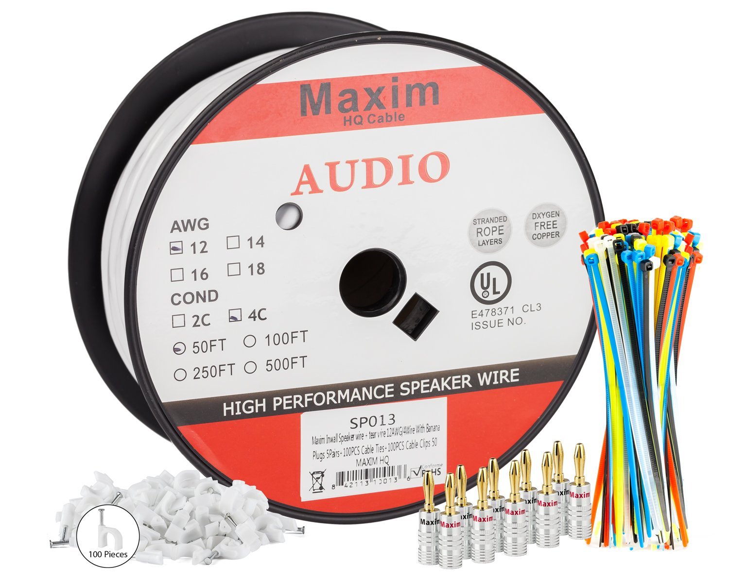 1500x1200 In Wall Speaker Wire 50 Feet 12awg Cl3 Rated 4
