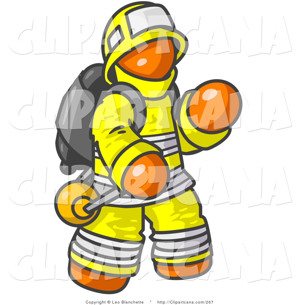 1024x1044 Vector Clip Art Of An Orange Fireman In A Yellow Uniform, Fighting