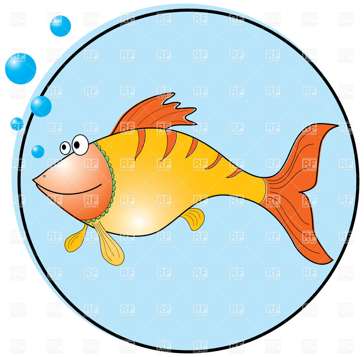 1200x1179 Funny Cartoon Golden Fish In Blue Circle Royalty Free Vector Clip
