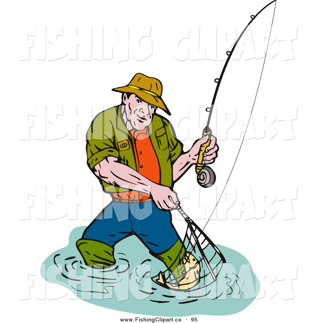 1024x1044 Clip Art Of A Sporty Fishing Man Scooping Up A Fish In A Net By