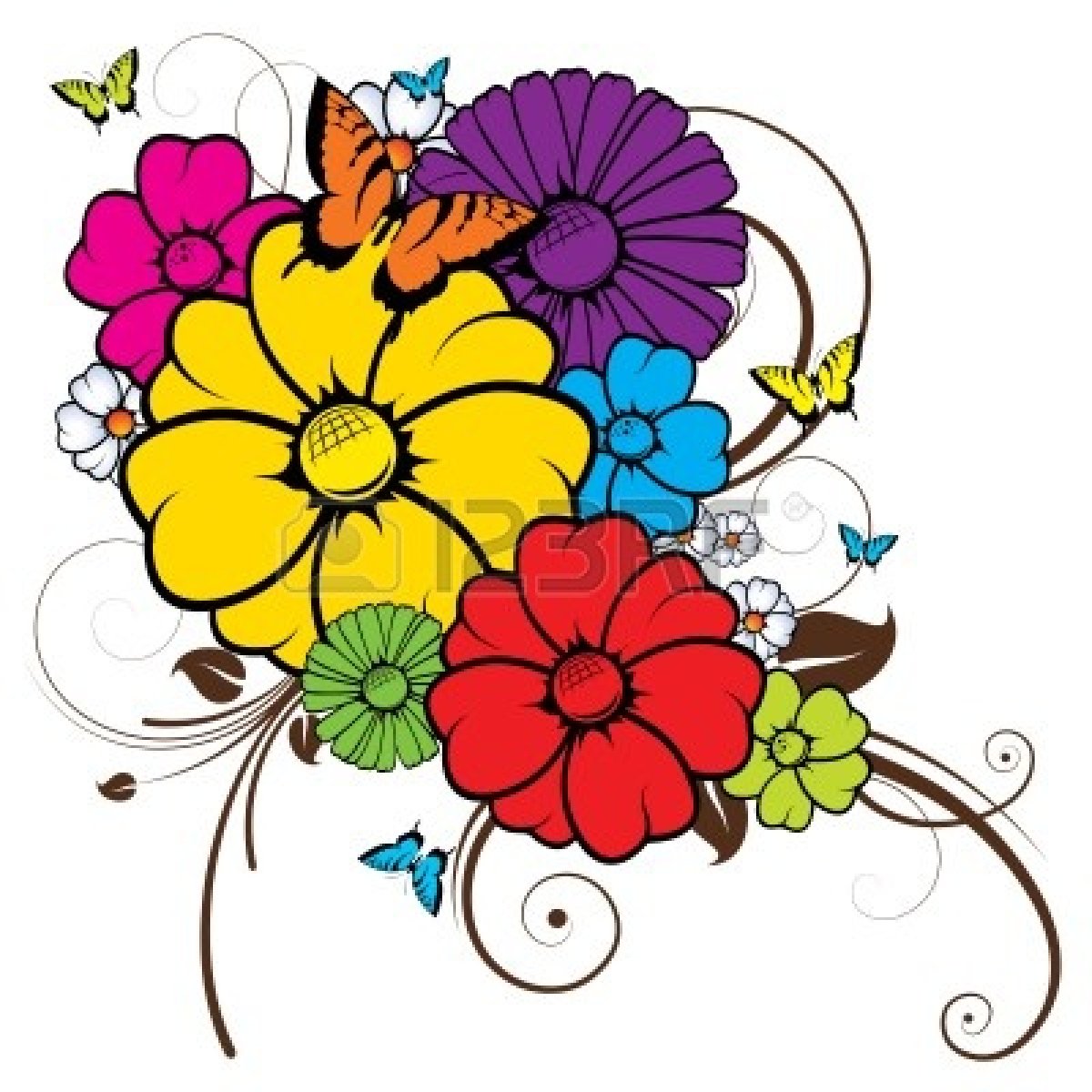 1200x1200 Butterfly And Flowers Clipart