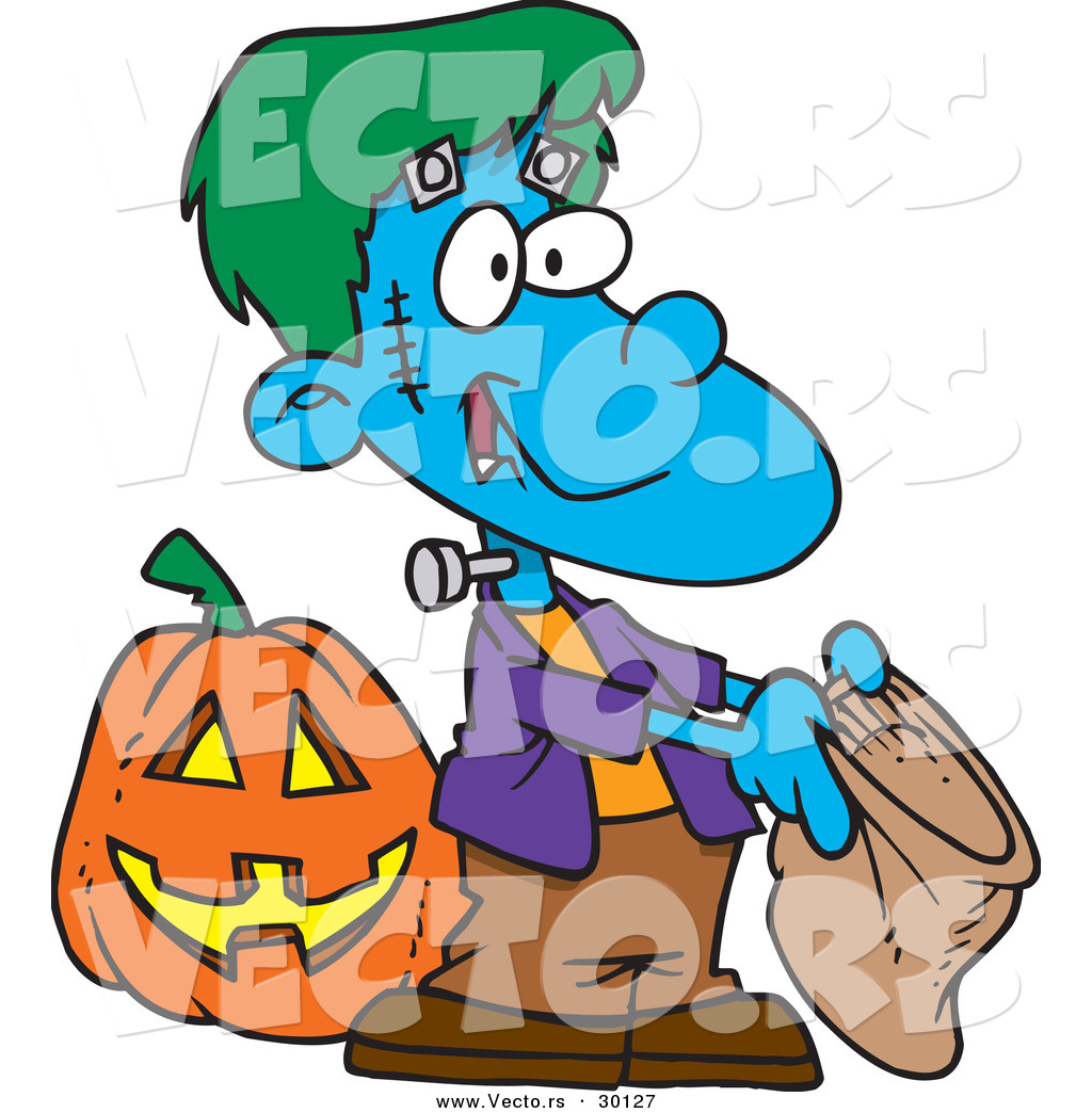 1024x1044 Vector Of A Cartoon Frankenstein Boy Trick Or Treating For Candy