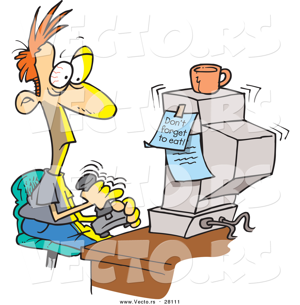 1024x1044 Vector Of A Tired Man Addicted To Computer Games