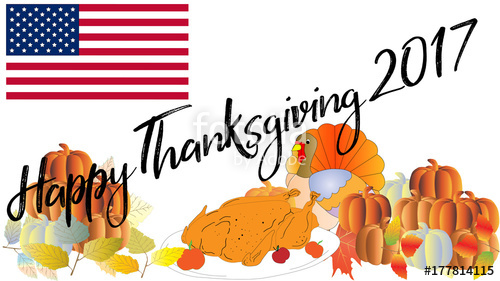 500x281 Us Happy Thanksgiving Flag With Turkey And Pumpkins,leaves.vector