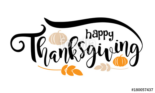 500x299 Happy Thanksgiving Text Design. Lettering With Pumpkins And Leaves