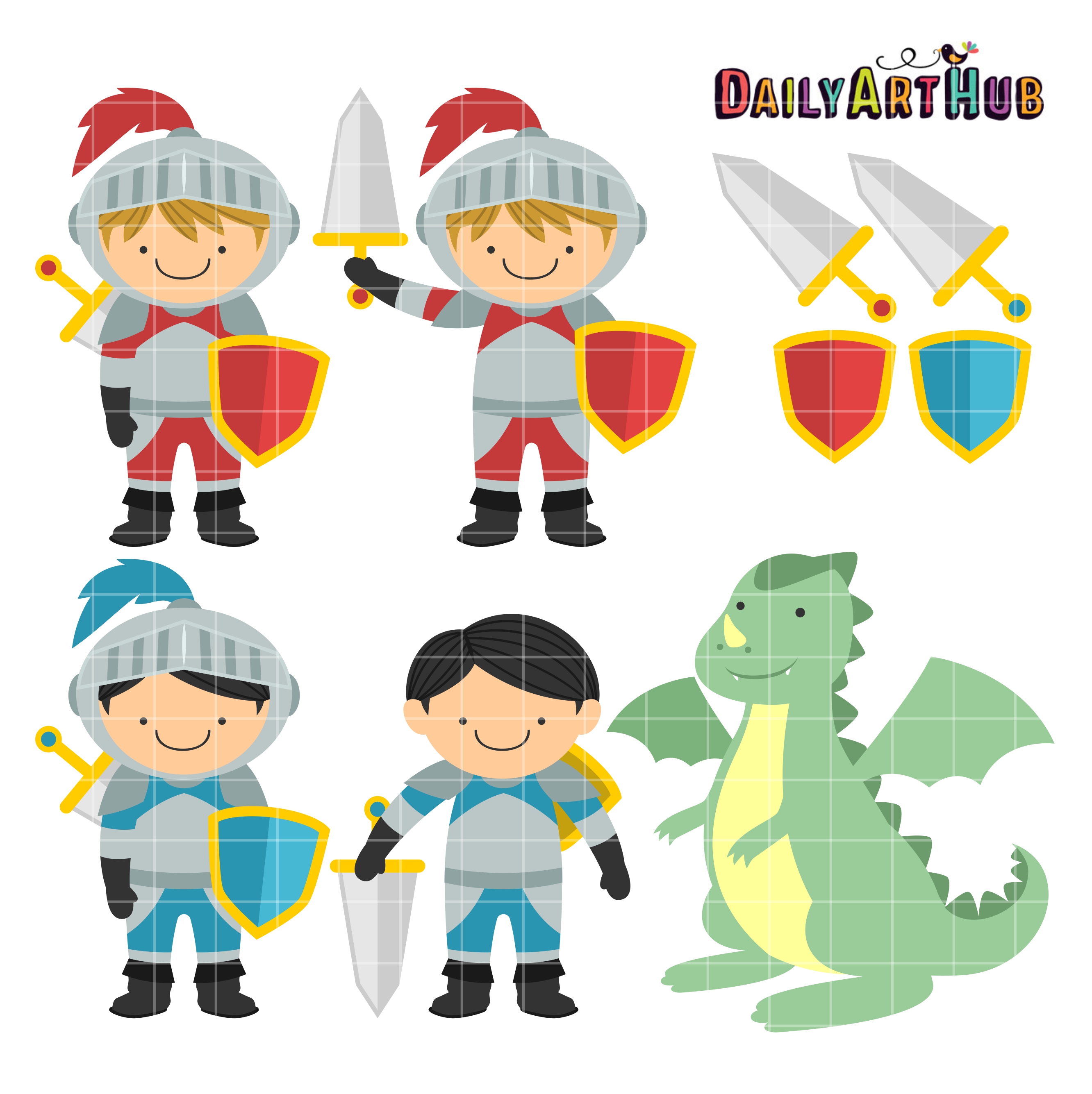2664x2670 Cute Knights And Dragon Clip Art Set Daily Art Hub