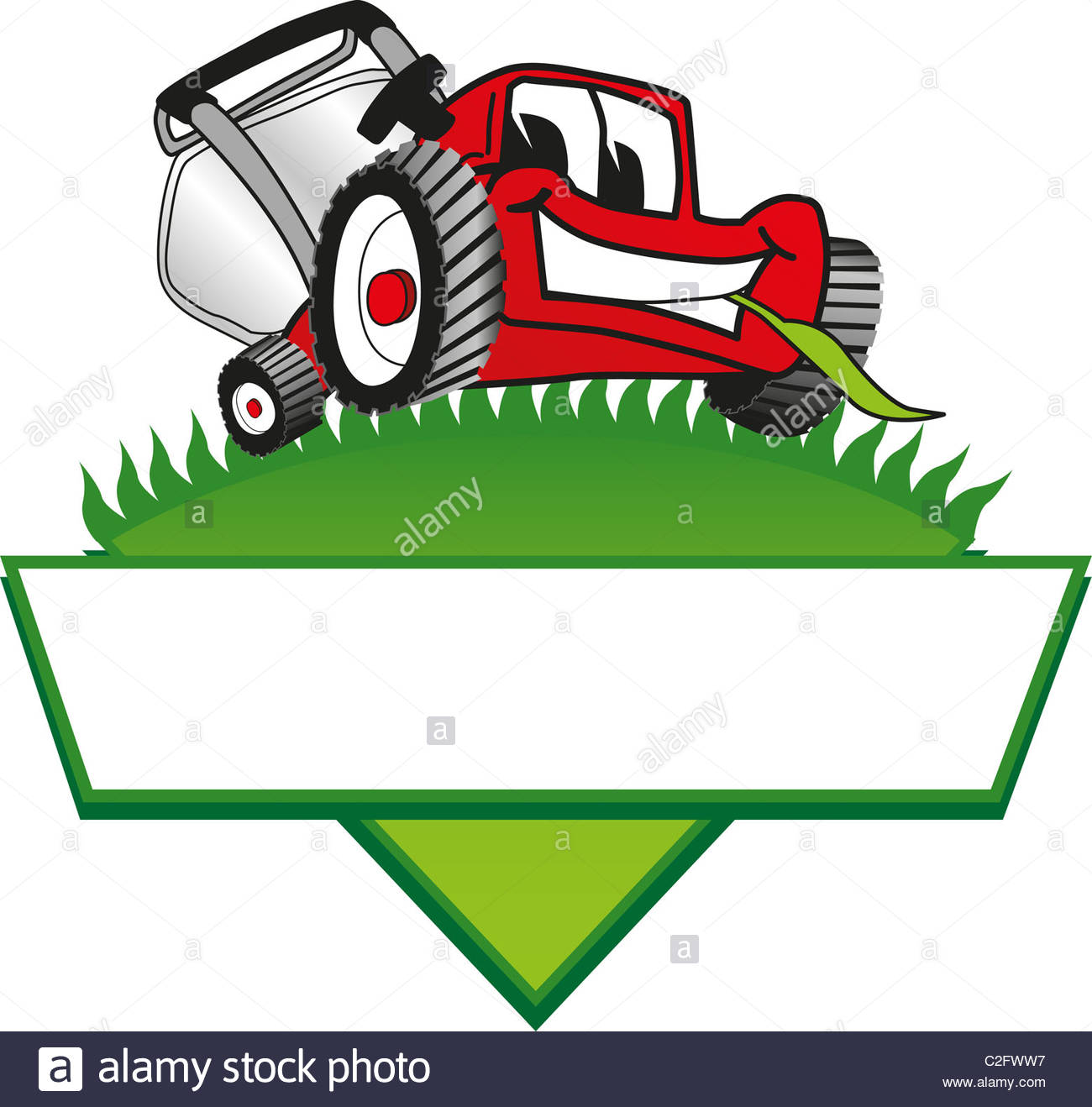 1300x1318 Cartoon Lawn Mower Logo Template Stock Photo, Royalty Free Image
