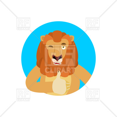 400x400 Round Emblem With Lion Winks With Thumbs Up Royalty Free Vector