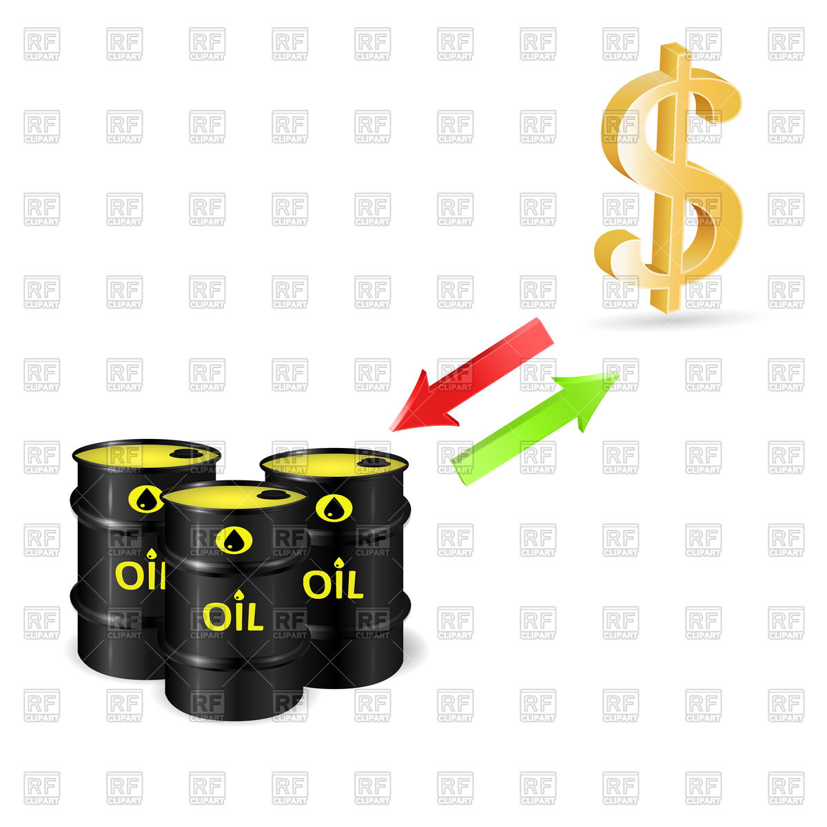 1200x1200 Conversion Of Dollars And Oil, Market Exchange Royalty Free Vector