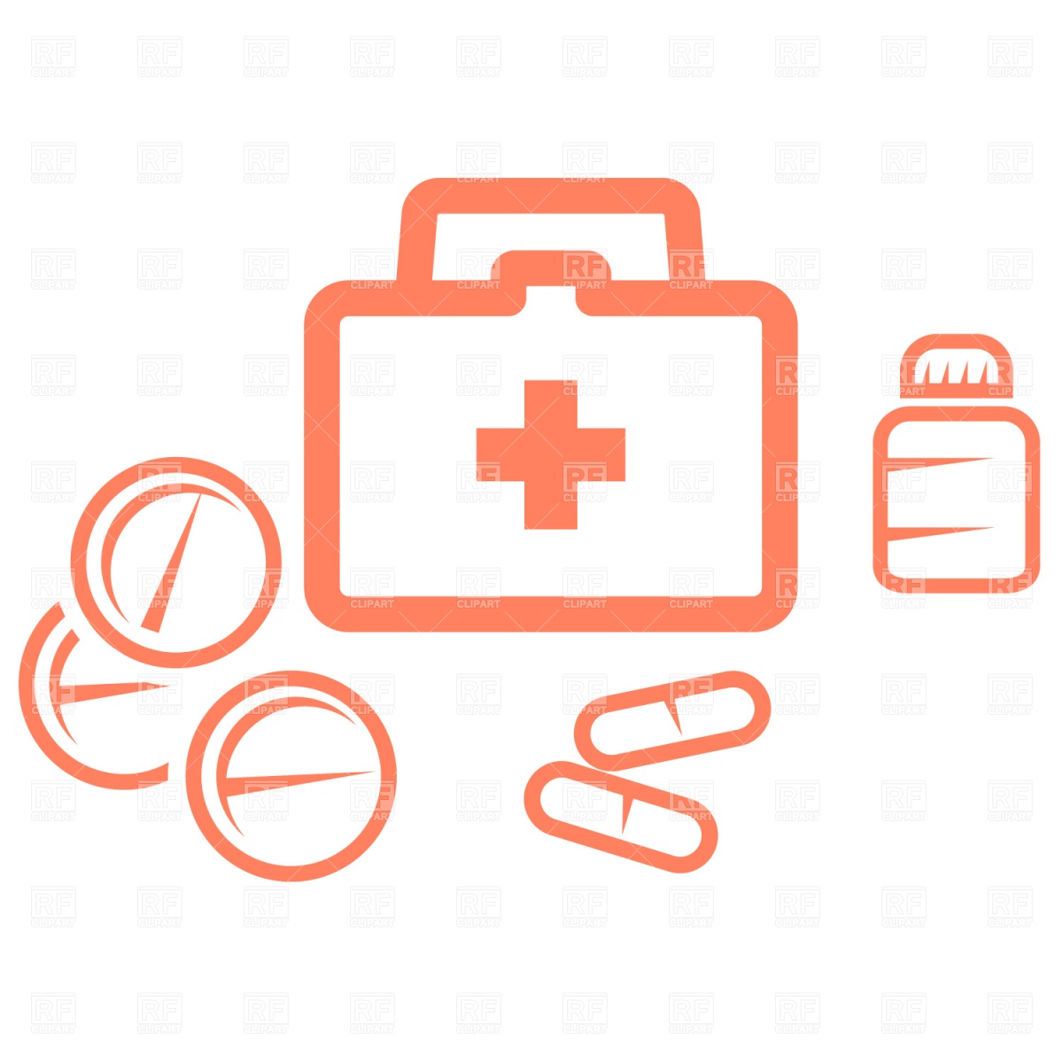 1200x1200 Medical Kit And Pills Royalty Free Vector Clip Art Image