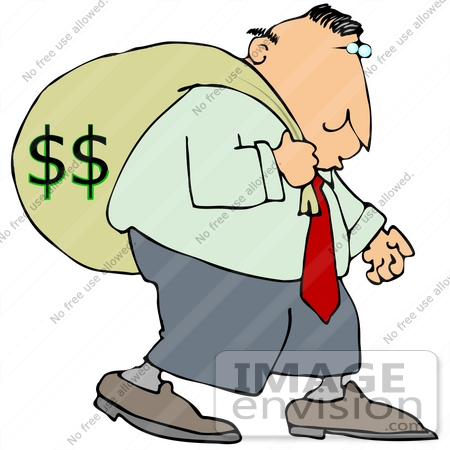 450x450 Clip Art Graphic Of A Man Carrying A Heavy Money Bag On His Back