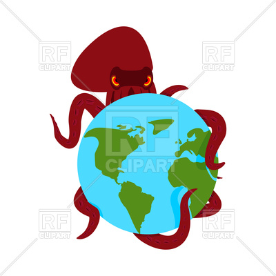 400x400 Octopus And Earth. Monster And Planet. Royalty Free Vector Clip