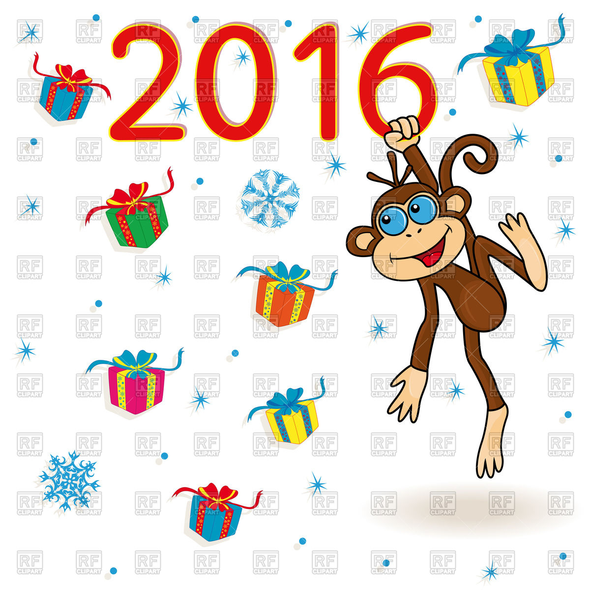 1200x1200 New Year 2016 Greeting Card With Monkey Royalty Free Vector Clip