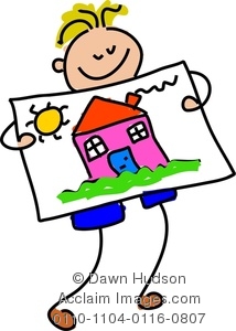 214x300 Image Of A Happy Little Boy Holding Up His Painting Of A House