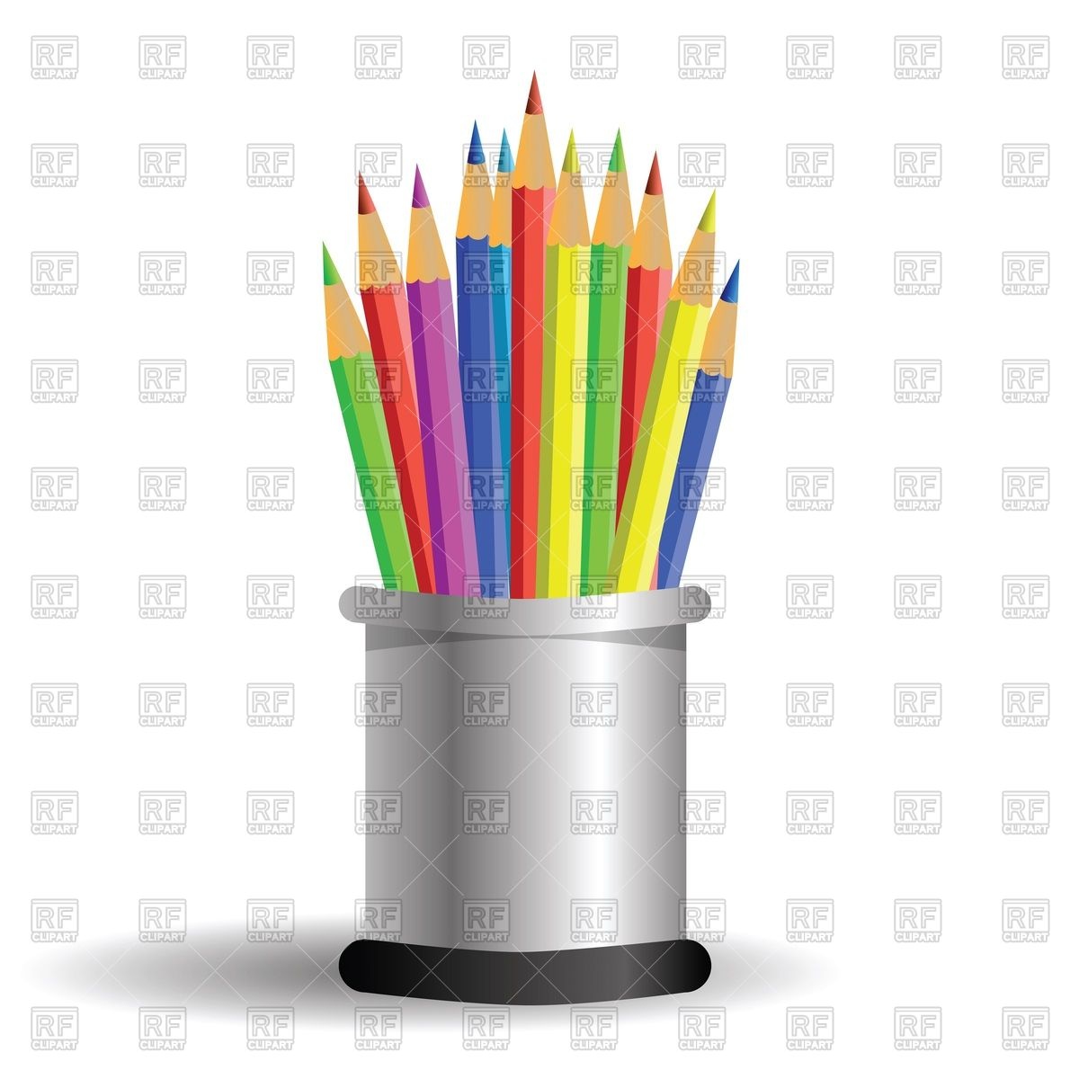 1200x1200 Colored Pencils In Cylindrical Pencil Box Royalty Free Vector Clip