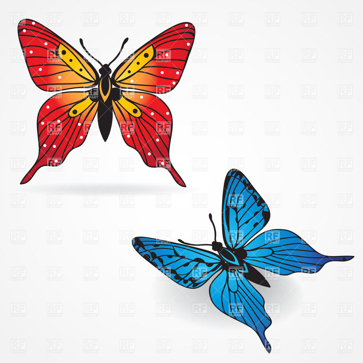 1200x1200 Two Butterflies In Red And Blue Color Royalty Free Vector Clip Art