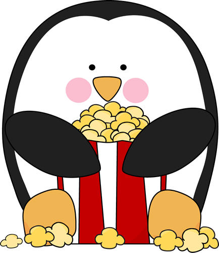 434x500 Penguin Eating Popcorn Clip Art