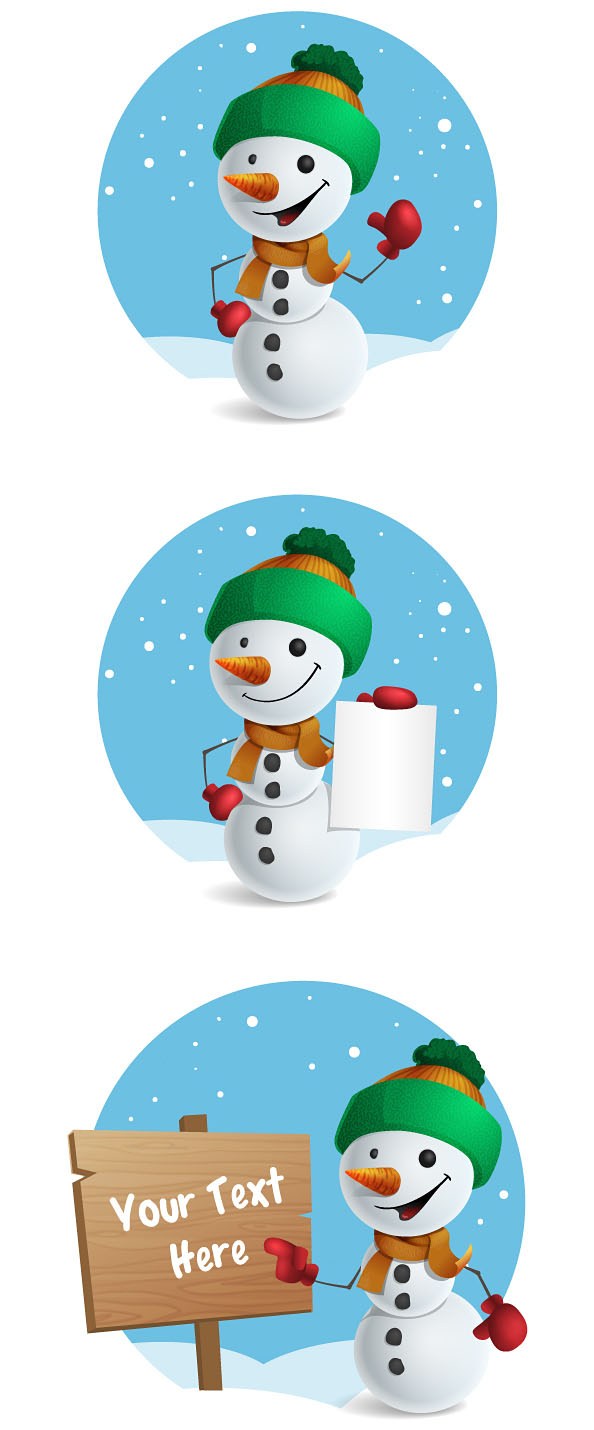 594x1430 Free Snowman Vector Character Set